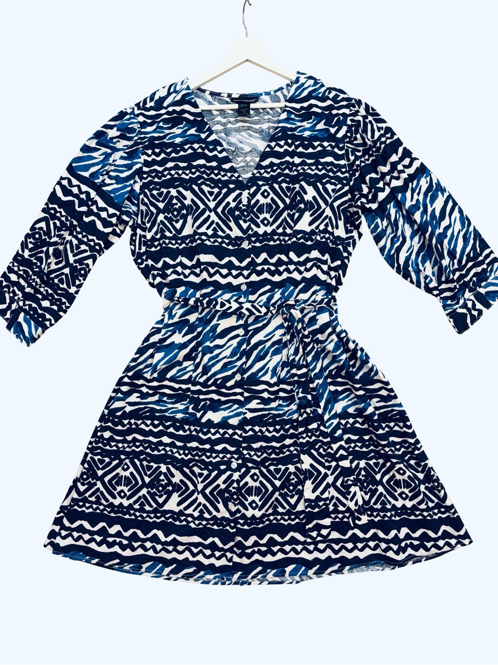 Ashley Stewart Blue and White Printed Cotton A-Line Dress Size 18